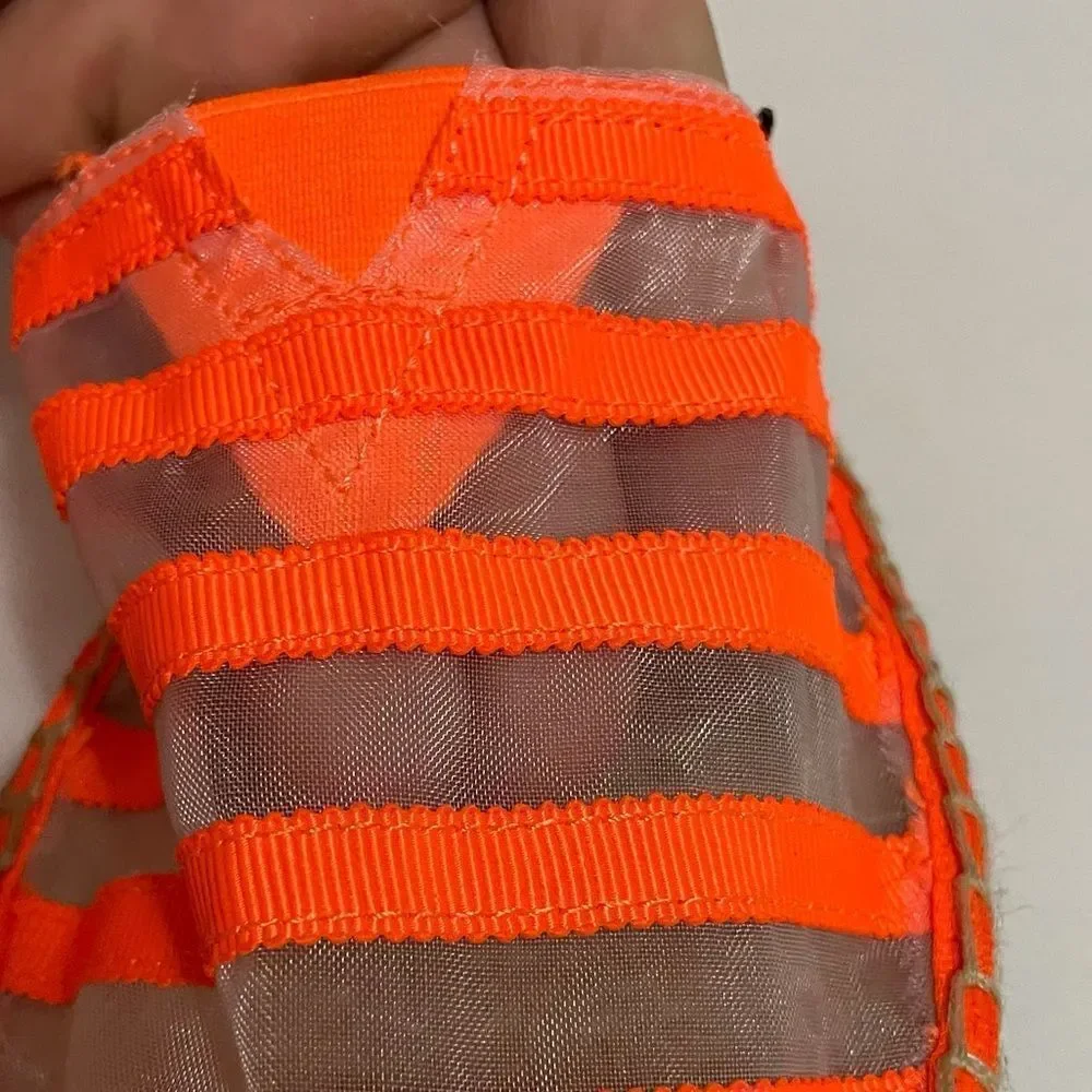 Jay & Mario Neon Orange Striped Sheer Mesh Slip On Espadrilles Size 8 New